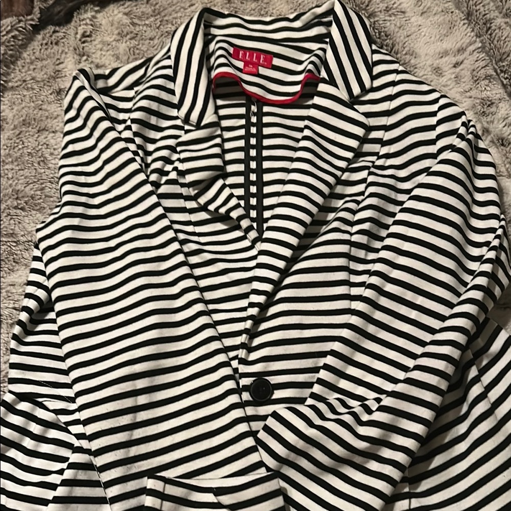 Elle Black and White Striped Blazer